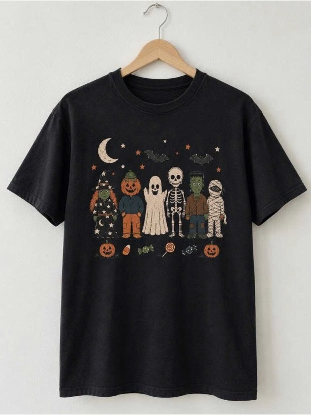 Black Halloween Character Lineup Short Sleeve Tee